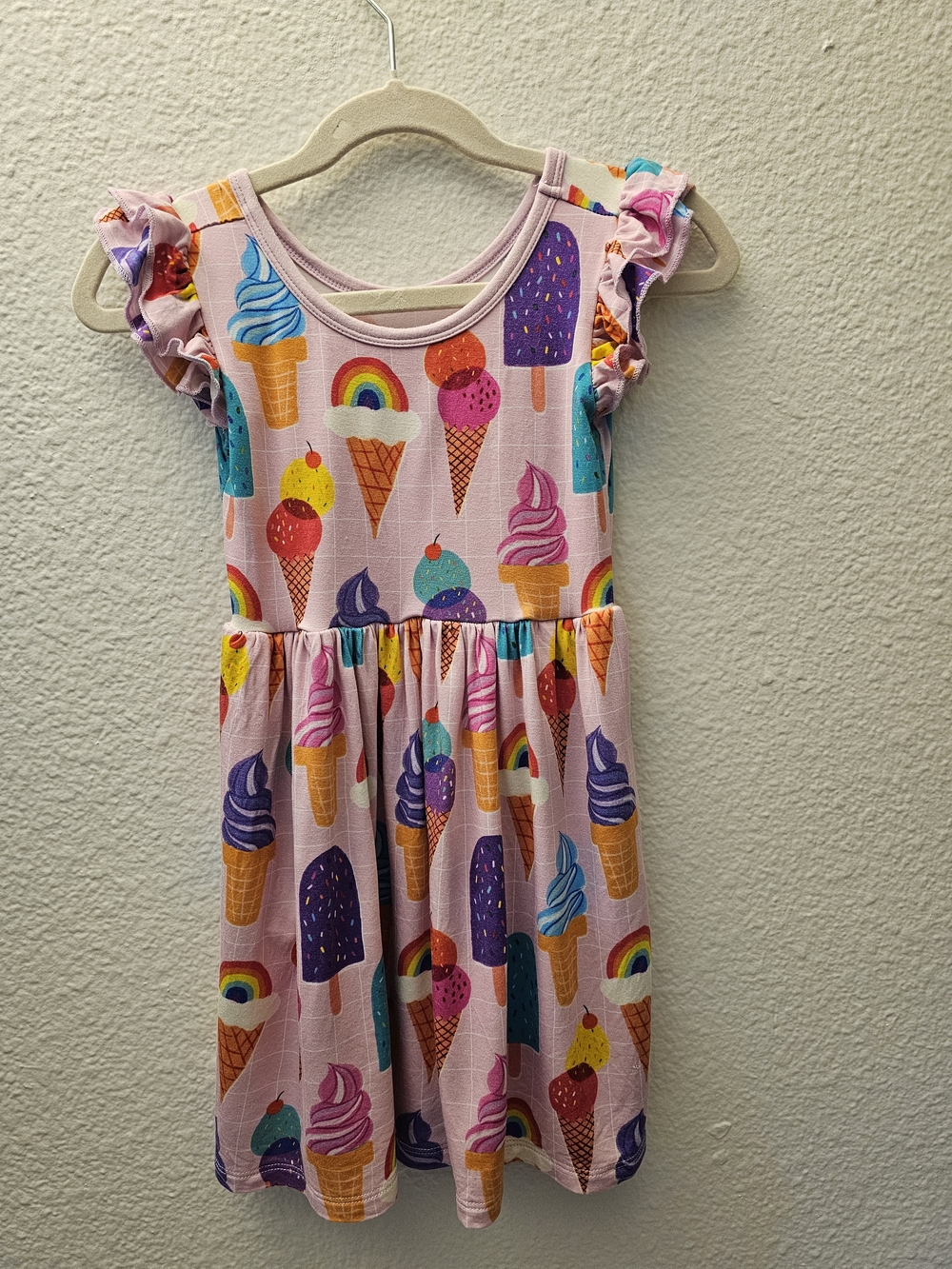 Pink Rainbow Sprinkles LS 4T Ice Cream Ruffle-Sleeve Twirl Dress